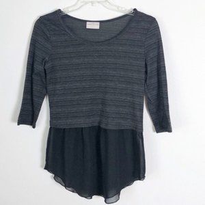 Bobbie Brooks Gray Striped Chiffon Layer Blouse L